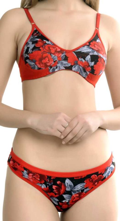 Bra & Panty Set Self Design Red, Blue, Yellow Lingerie Set - Image 3