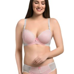 Pink Floral Lace T-Shirt Bra And Panty Set
