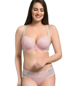 Pink Floral Lace T-Shirt Bra And Panty Set