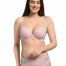 Pink Floral Lace T-Shirt Bra And Panty Set